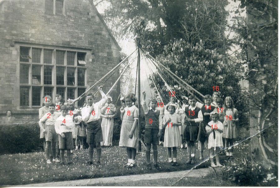 Overbury Maypole being held in front of the school in1948